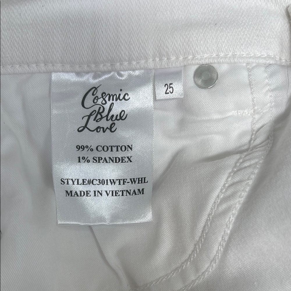 Cosmic Blue Love White Jean Shorts Raw Hem size 25 not see thru!!! - Picture 4 of 4
